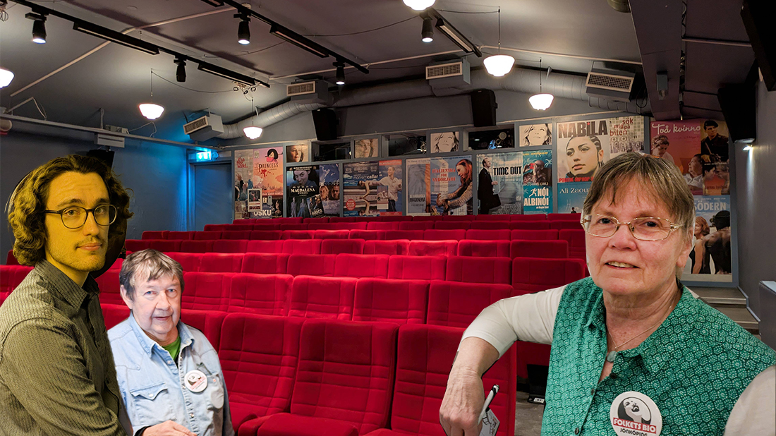 Från vänster: Philip Helander, Gustav Svensson och Lena Nolhagen. Volontärer på Folkets Bio i Jönköping