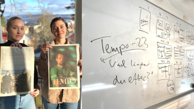 Våra redaktörer Liz och Sandra + Planering inför tidningen