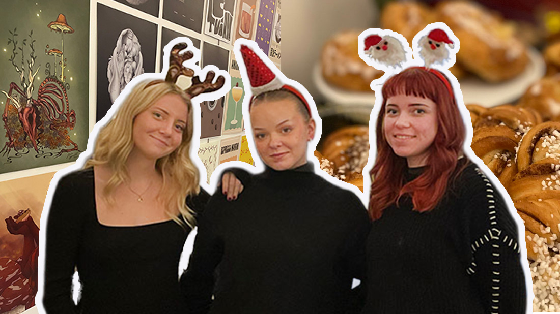 Eleverna från GDK i sin shop